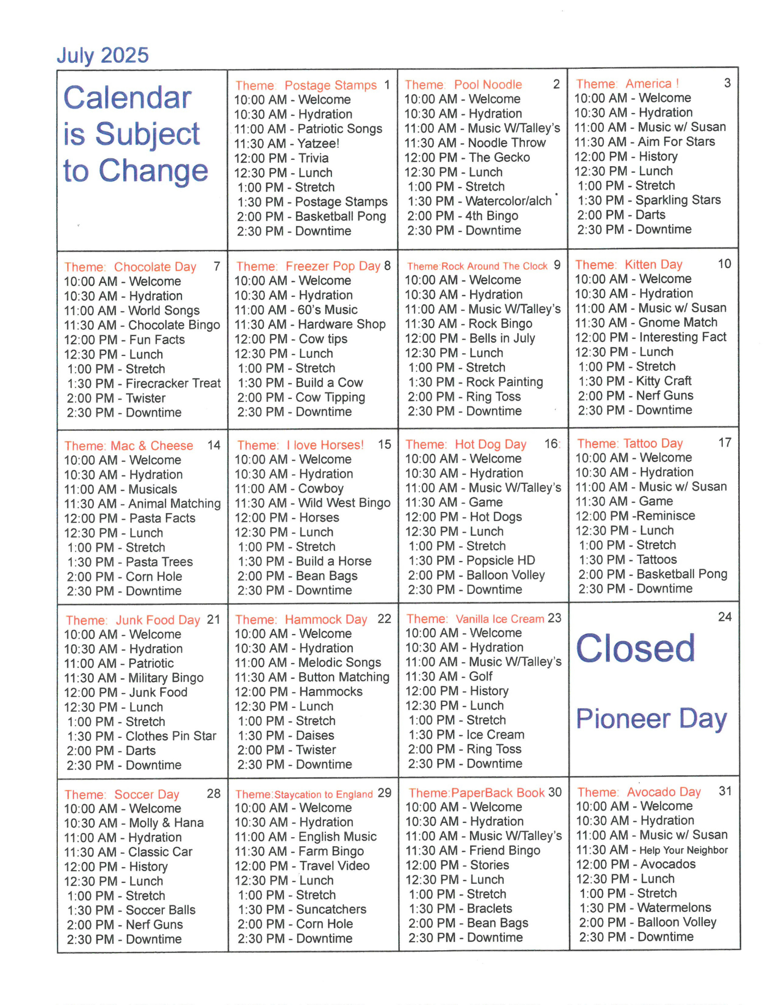 July Calendar